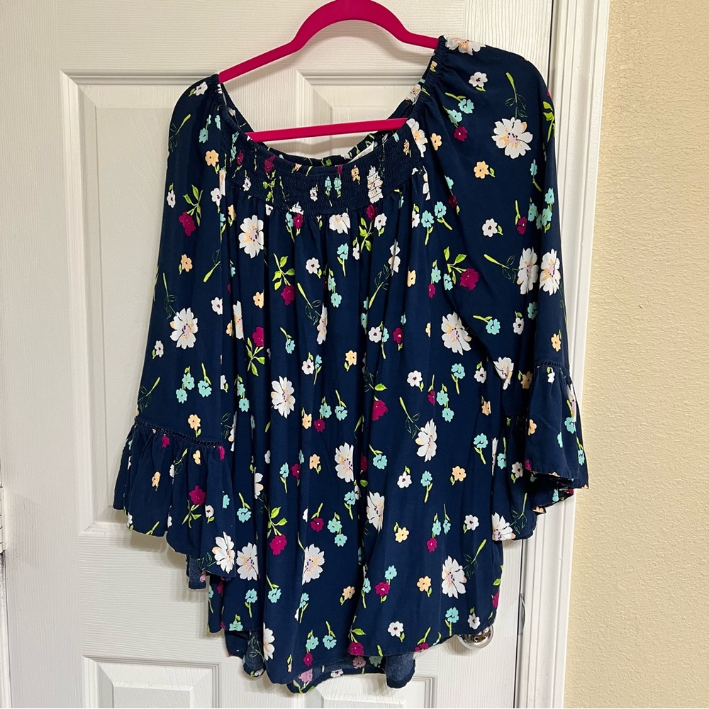 Terra & Sky Blue and White Blouse Elegant and Versatile
